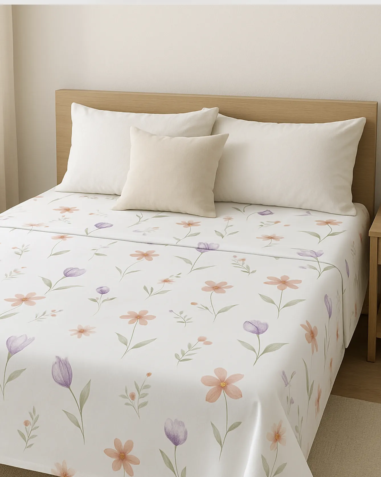 White 3 Piece Floral Printed Flat Sheet (King Size) sold by Redtag product image thumbnail 2