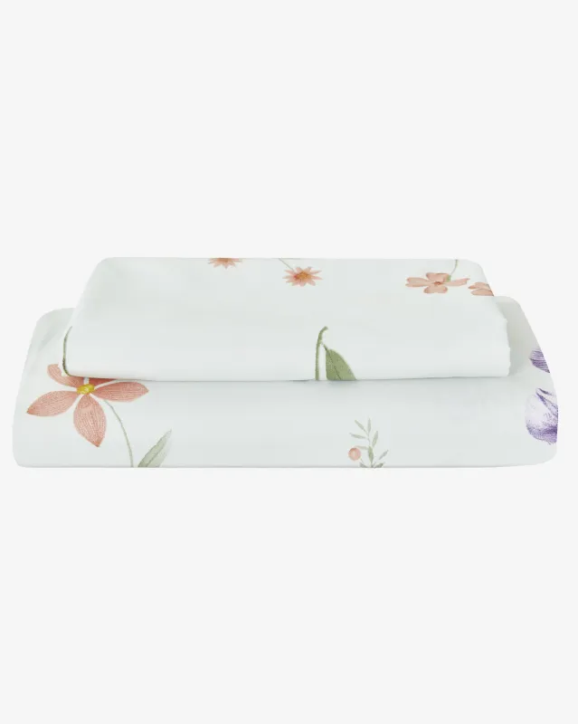 White 3 Piece Floral Printed Flat Sheet (King Size) sold by Redtag
