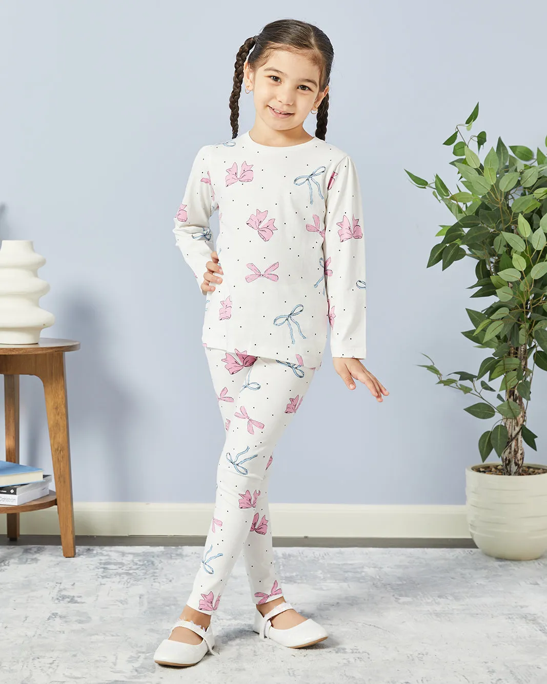 Girls Ivory Bow Print Leggings sold by Redtag product image thumbnail 2