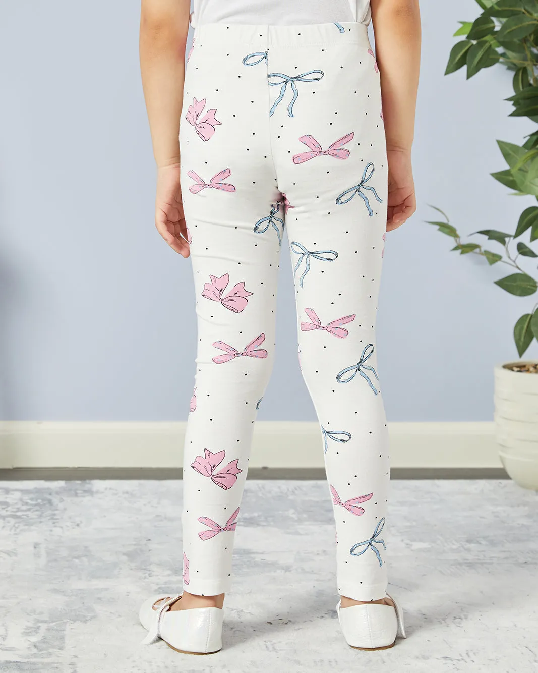 Girls Ivory Bow Print Leggings sold by Redtag product image thumbnail 3