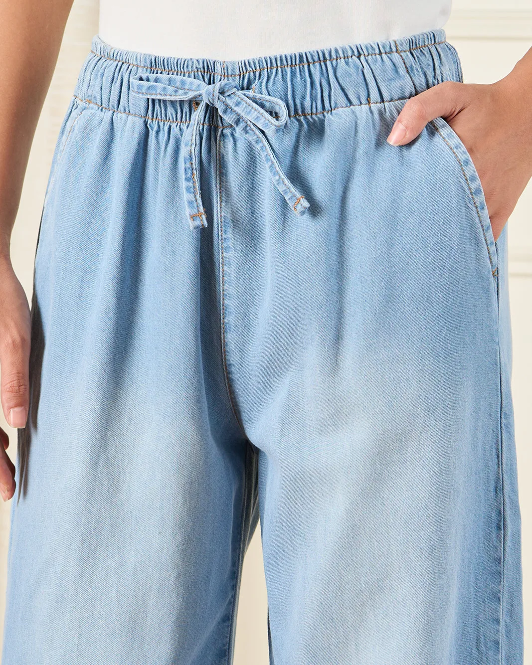 Women Blue Wide Leg Elasticated Jeans sold by Redtag product image thumbnail 4