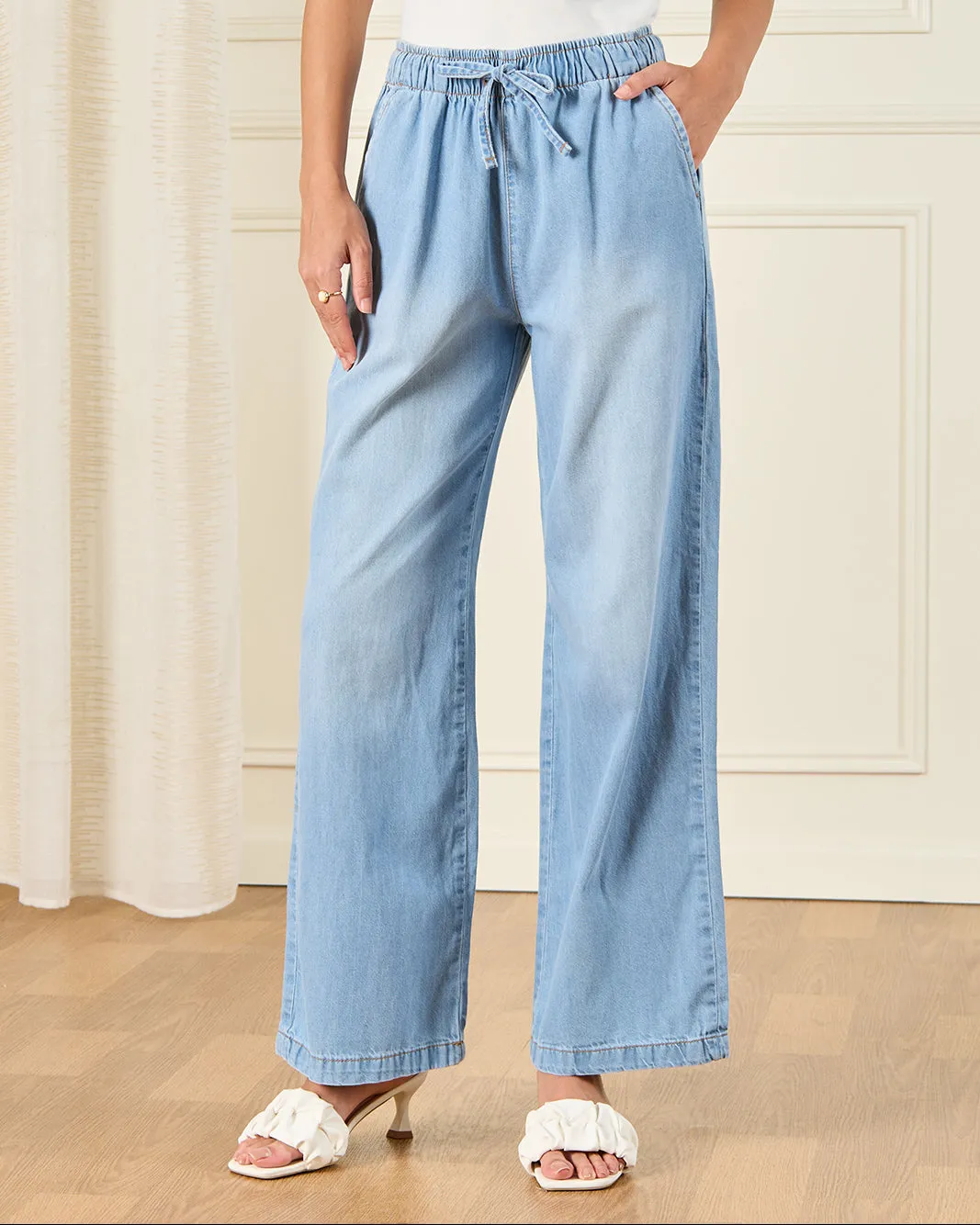 Women Blue Wide Leg Elasticated Jeans sold by Redtag