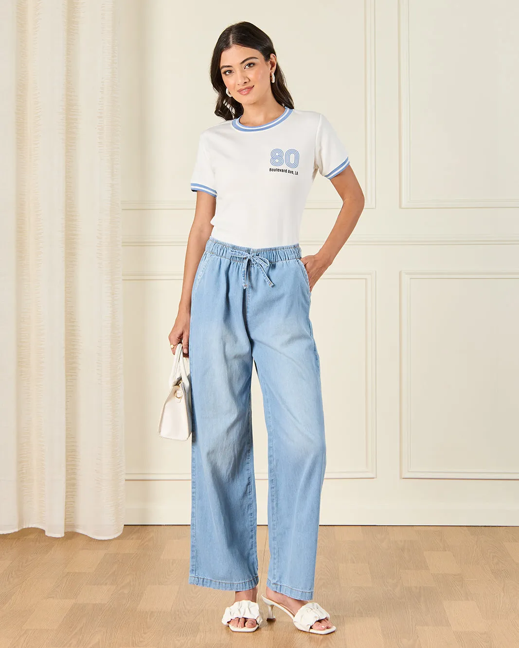 Women Blue Wide Leg Elasticated Jeans sold by Redtag product image thumbnail 2