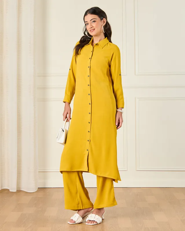Women Yellow Long Length Button Down Shirt Dress sold by Redtag