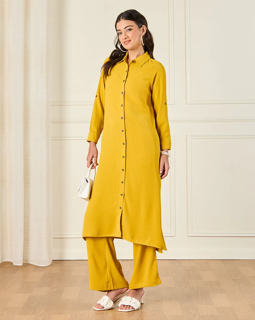 Women Yellow Long Length Button Down Shirt Dress sold by Redtag