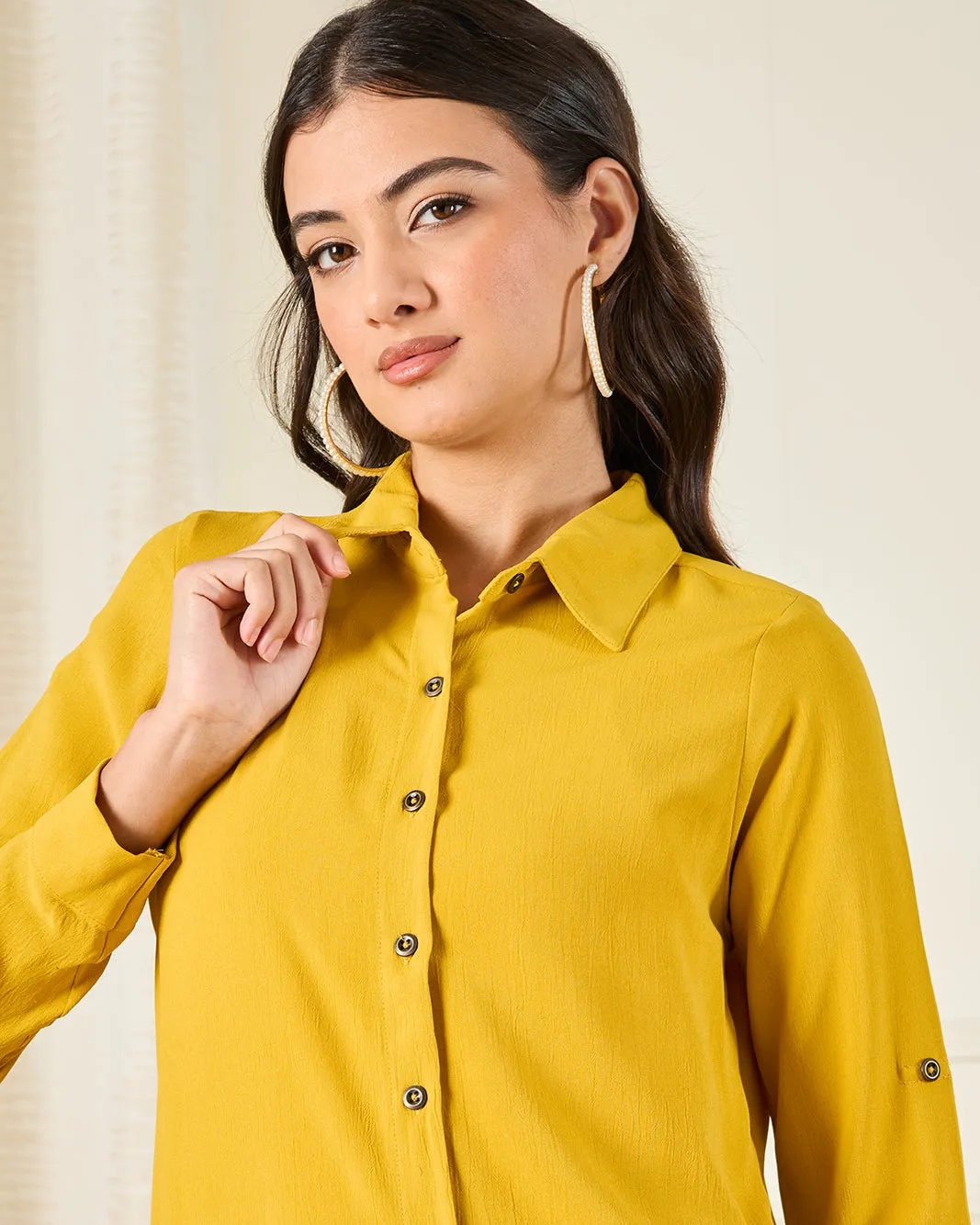 Women Yellow Long Length Button Down Shirt Dress sold by Redtag product image thumbnail 2