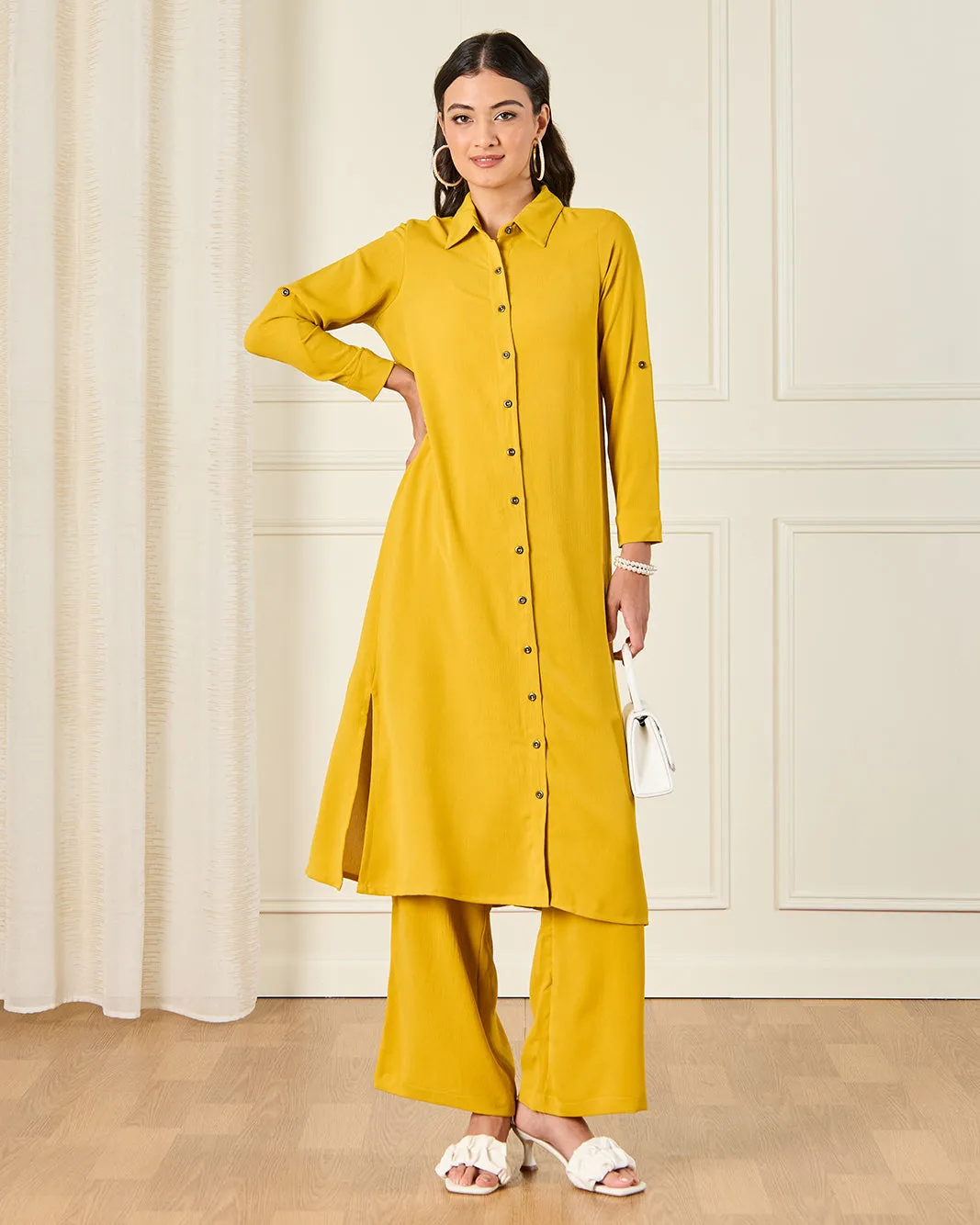 Women Yellow Long Length Button Down Shirt Dress sold by Redtag product image thumbnail 4