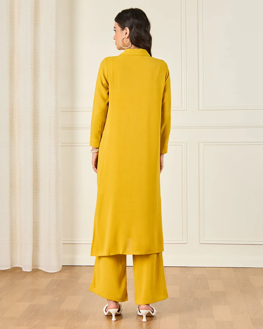 Women Yellow Long Length Button Down Shirt Dress sold by Redtag product image thumbnail 3