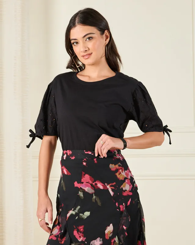 Women Black Embellished Top sold by Redtag