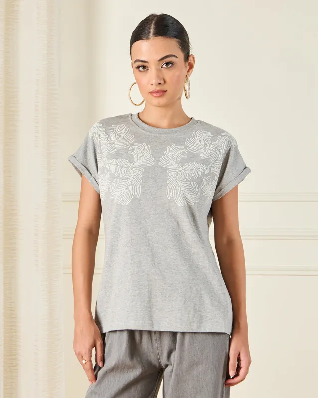 Women Grey Embellished Top sold by Redtag