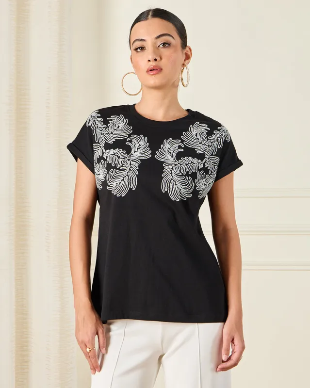 Women Black Embellished Top sold by Redtag