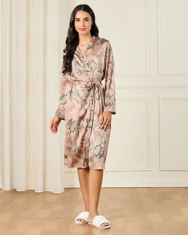 Women Pink Printed Satin Robe sold by Redtag