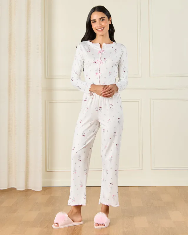 Women White Printed Pyjama Set (2 Piece) sold by Redtag