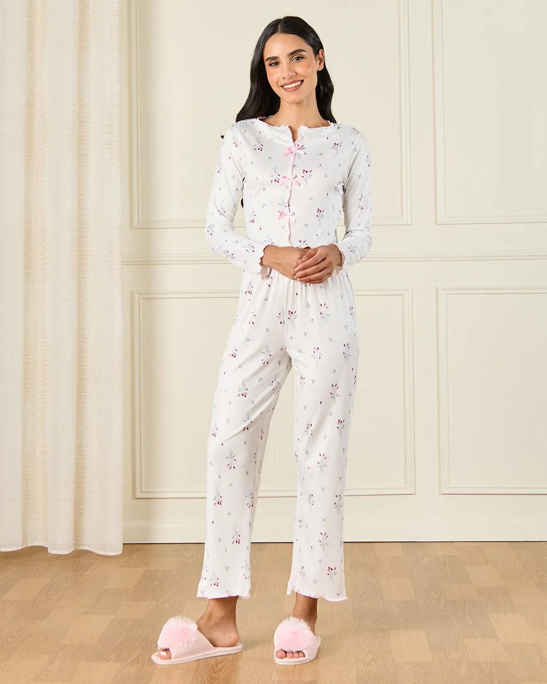 Women White Printed Pyjama Set (2 Piece) sold by Redtag