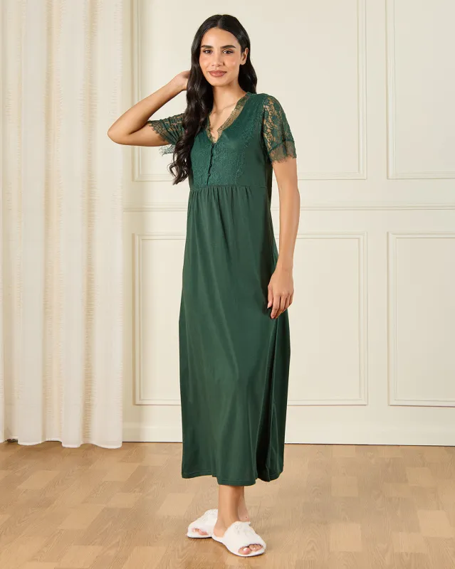 Women Green Lace Embellished Nightgown sold by Redtag