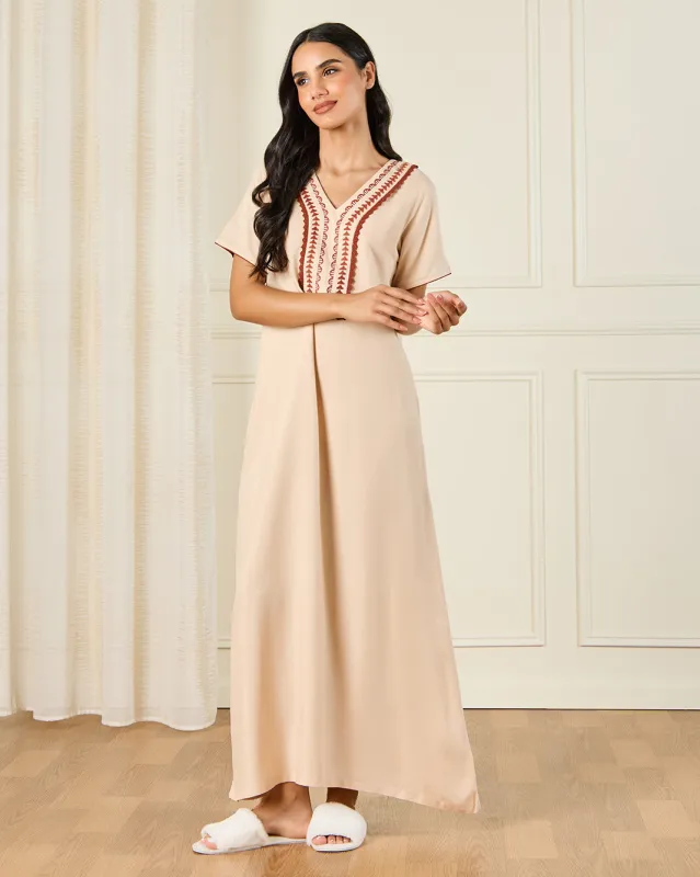 Women Beige Embellished Nightgown sold by Redtag