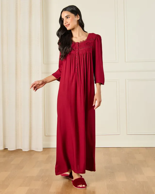 Women Burgundy Embellished Nightgown sold by Redtag