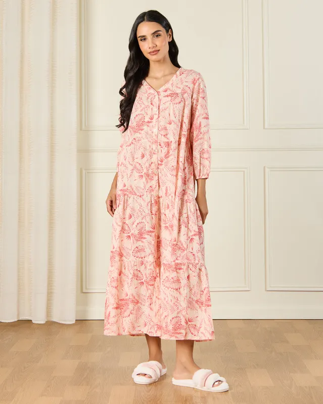 Women Red Printed Nightgown sold by Redtag