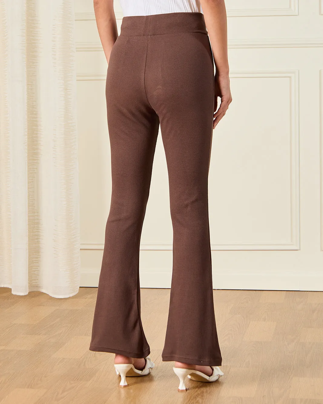 Women Brown Ribbed Flared Leggings sold by Redtag product image thumbnail 3