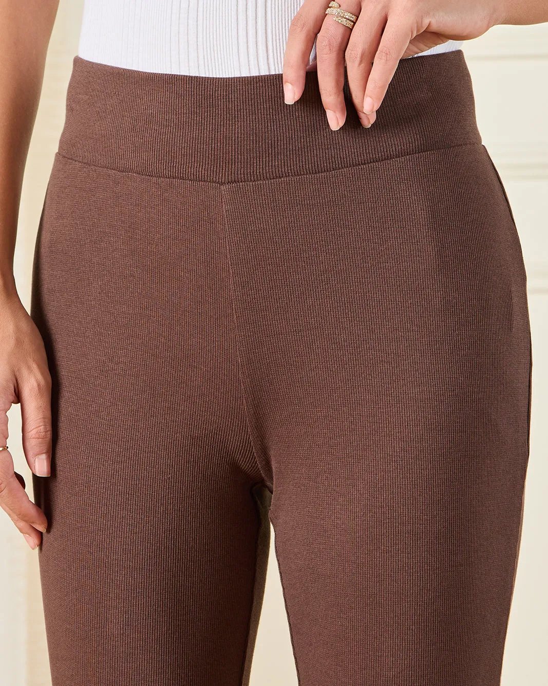 Women Brown Ribbed Flared Leggings sold by Redtag product image thumbnail 4