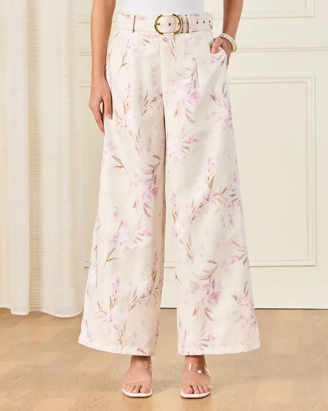 Women Ivory Floral Printed Wide Leg Trousers sold by Redtag