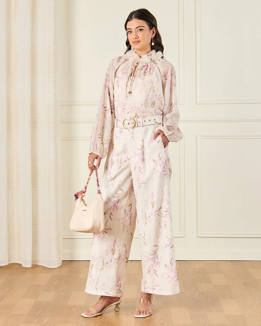 Women Ivory Floral Printed Wide Leg Trousers sold by Redtag product image thumbnail 2