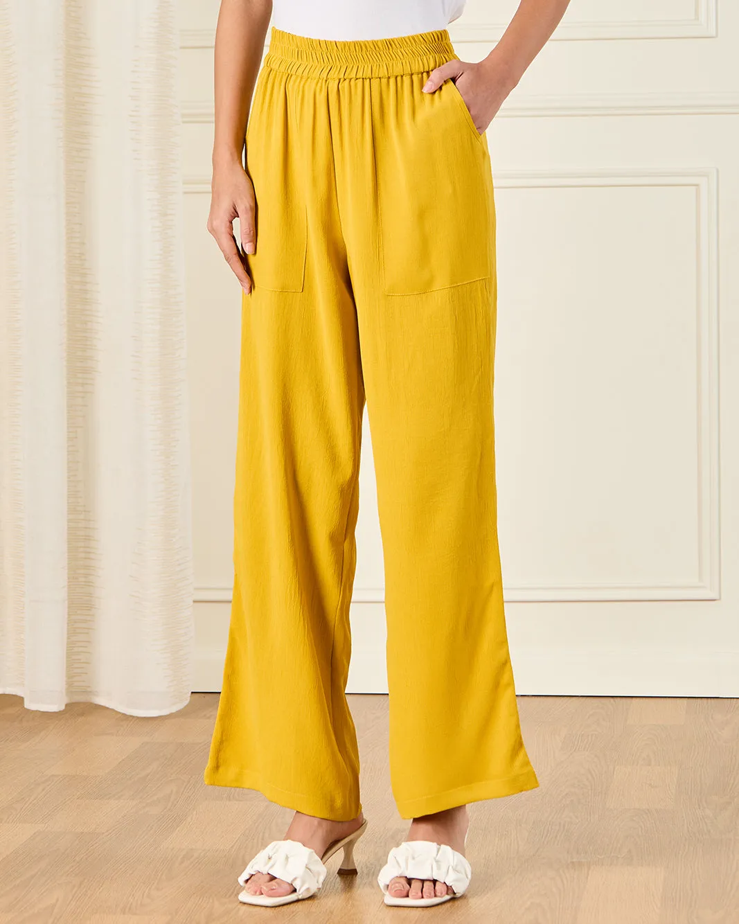 Women Yellow Wide Leg Trousers sold by Redtag