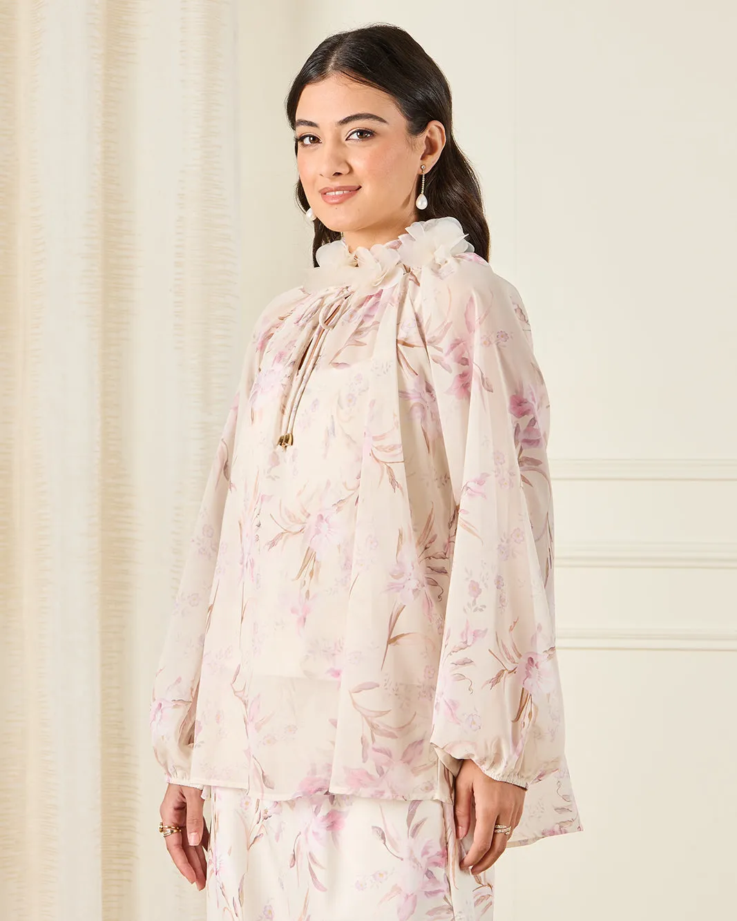 Women Cream Floral Embellished Blouse sold by Redtag