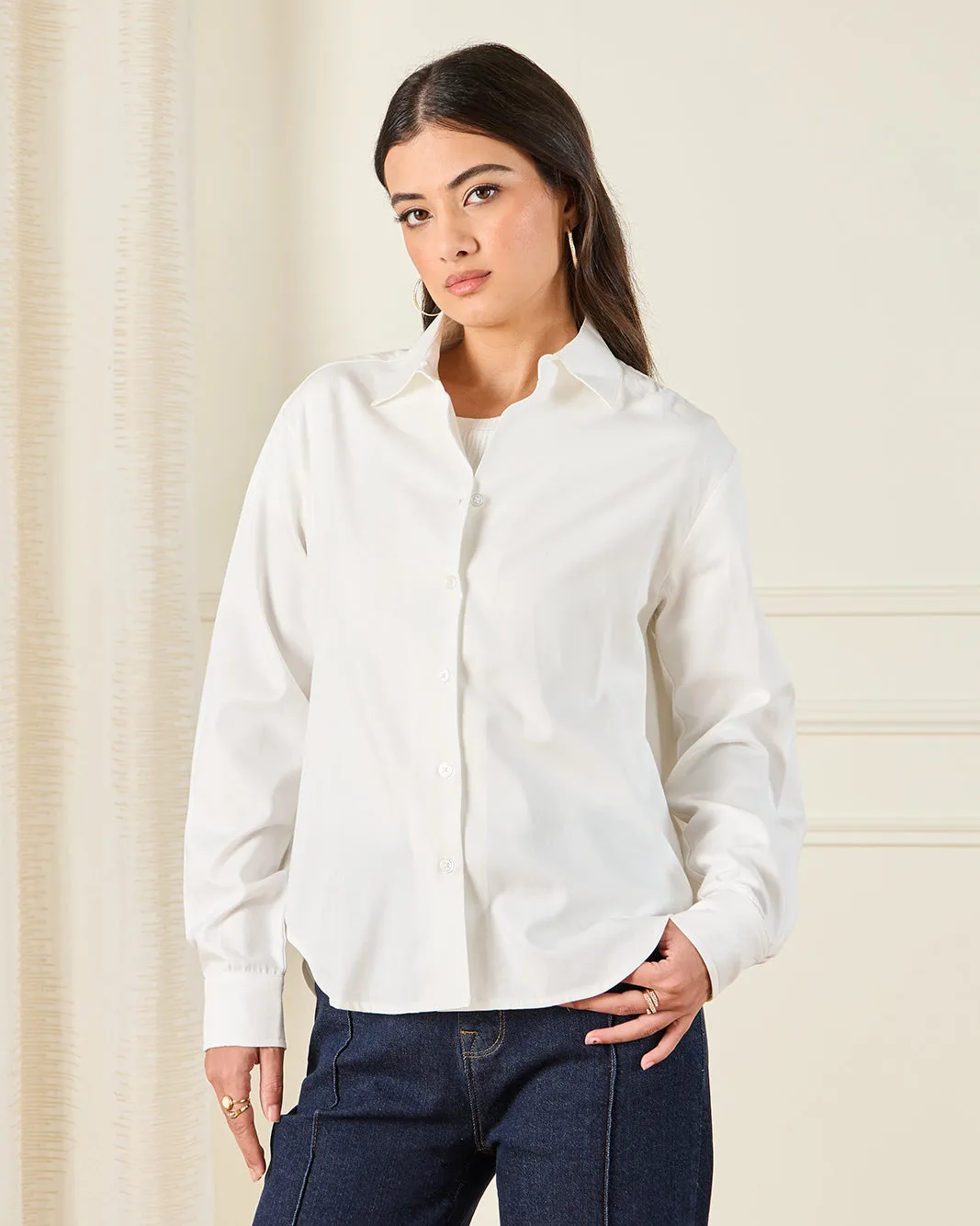 Women Ivory Button Down Collared Blouse sold by Redtag