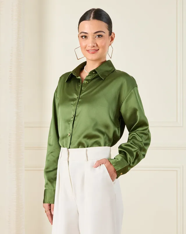 Women Green Satin Shirt sold by Redtag