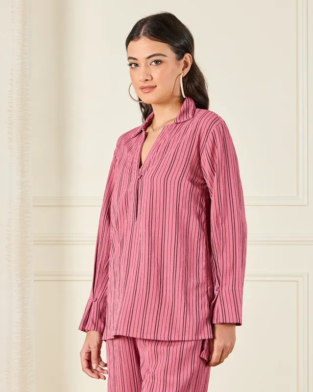 Women Pink Striped Button Down Shirt sold by Redtag