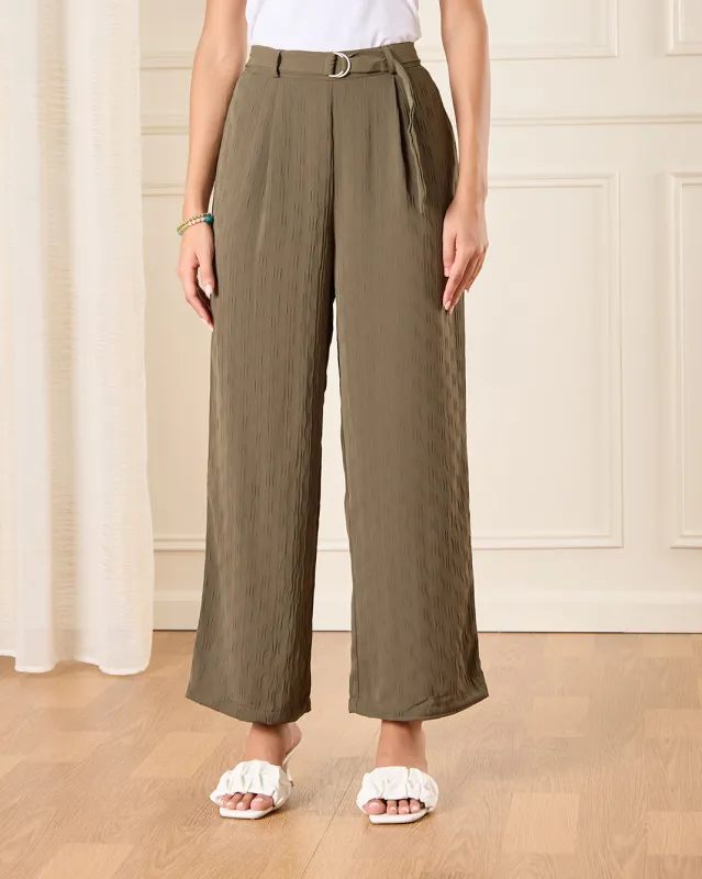 Women Plain Olive Casual Trouser sold by Redtag