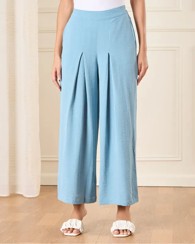 Women Plain Blue Wide Leg Casual Trouser sold by Redtag