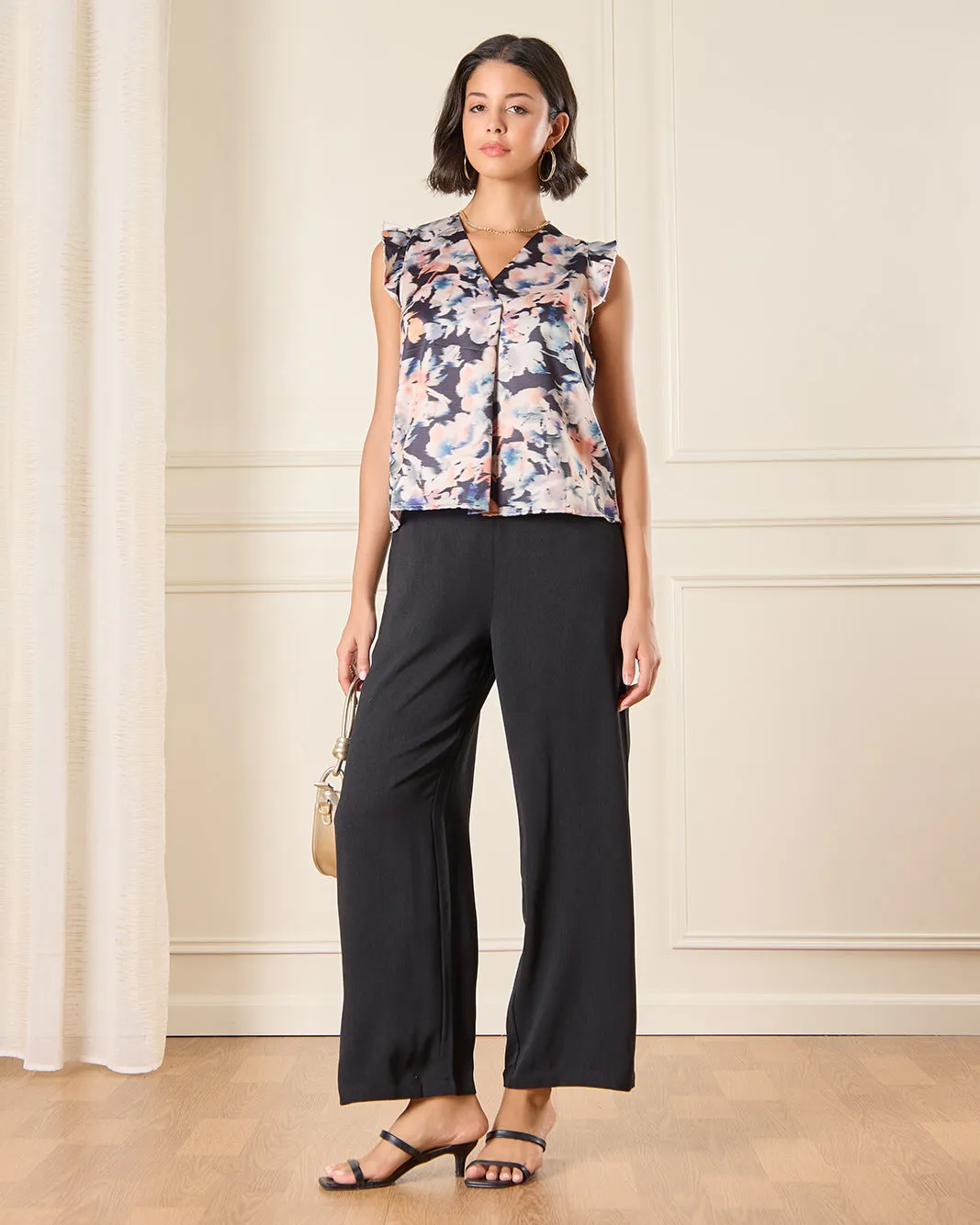 Women Plain Black Wide Leg Casual Trouser sold by Redtag product image thumbnail 2