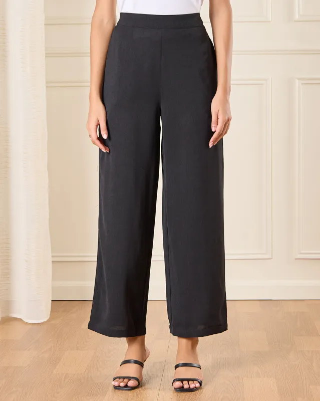 Women Plain Black Wide Leg Casual Trouser sold by Redtag