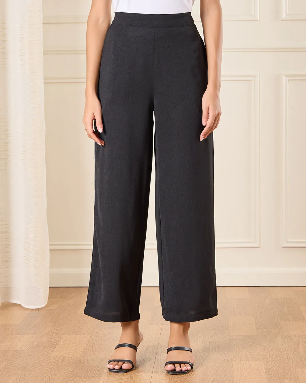 Women Plain Black Wide Leg Casual Trouser sold by Redtag