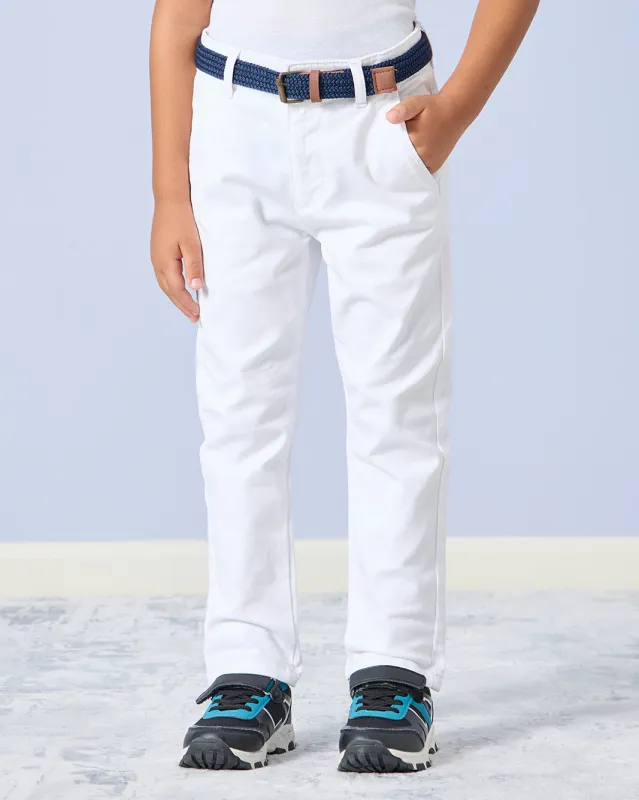 Boys White Dobby Belted Trouser sold by Redtag