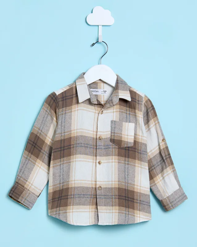 Infant Boys White And Brown Checked Shirt sold by Redtag
