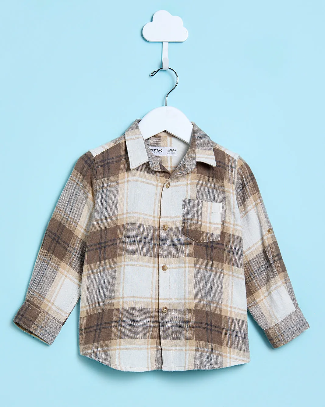 Infant Boys White And Brown Checked Shirt sold by Redtag