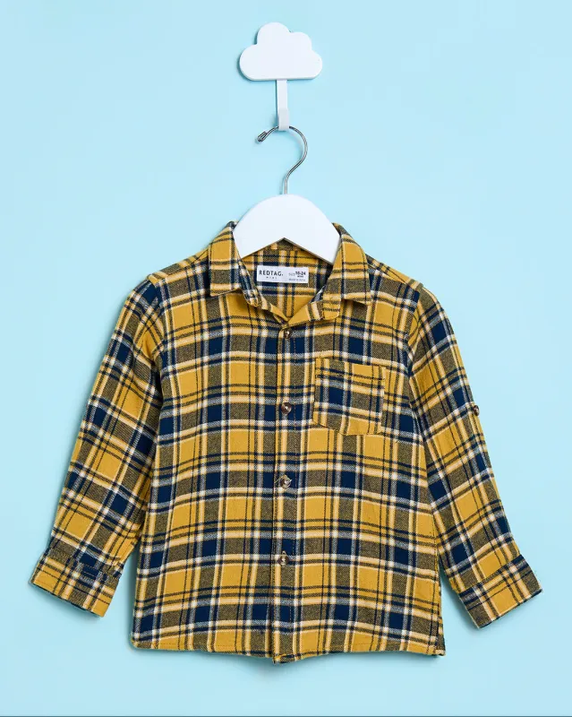 Infant Boys Mustard And Black Checked Shirt sold by Redtag