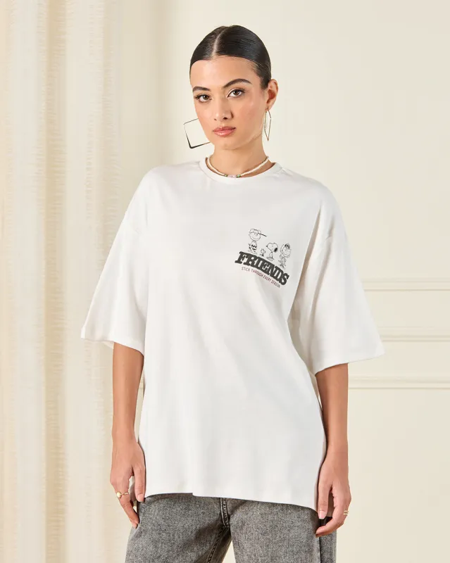 Women White Peanuts Oversized T-Shirt sold by Redtag