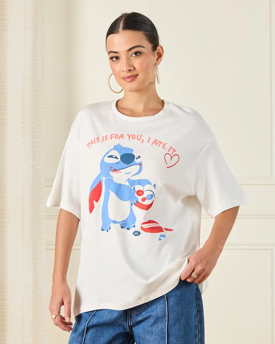 Women White Stitch Oversized T-Shirt sold by Redtag