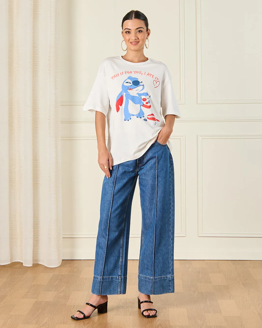 Women White Stitch Oversized T-Shirt sold by Redtag product image thumbnail 2