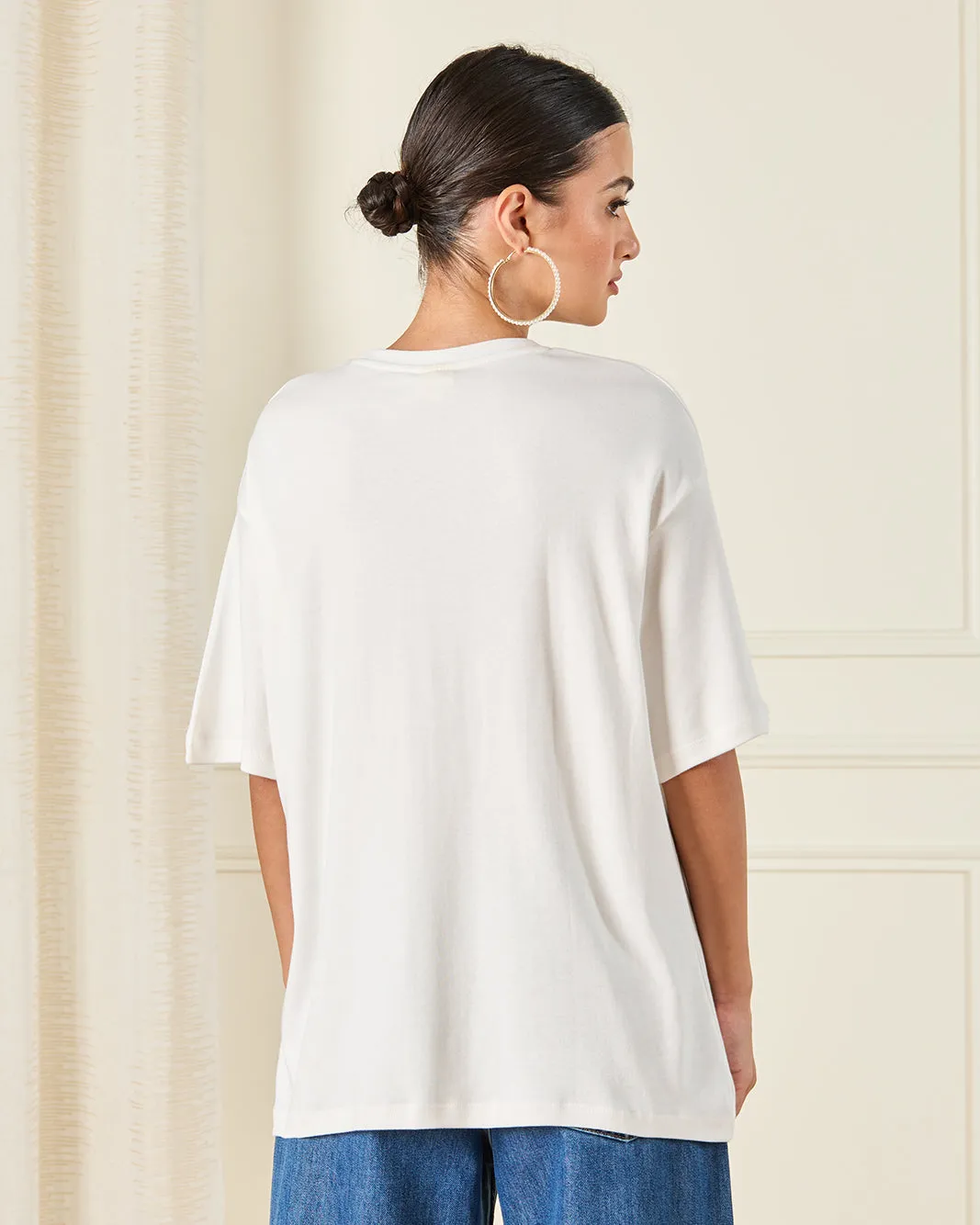 Women White Stitch Oversized T-Shirt sold by Redtag product image thumbnail 3