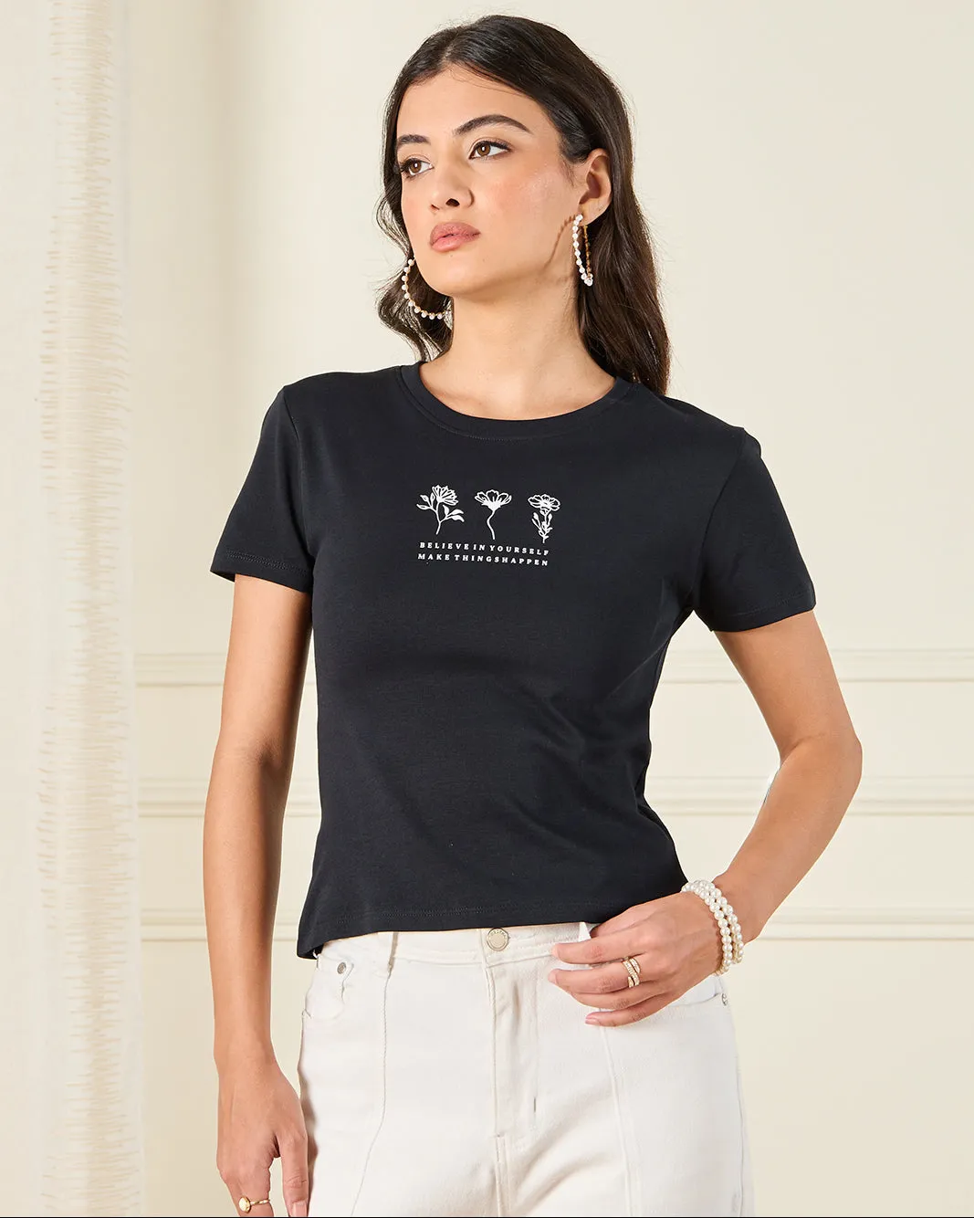 Women Black Printed T-Shirt sold by Redtag