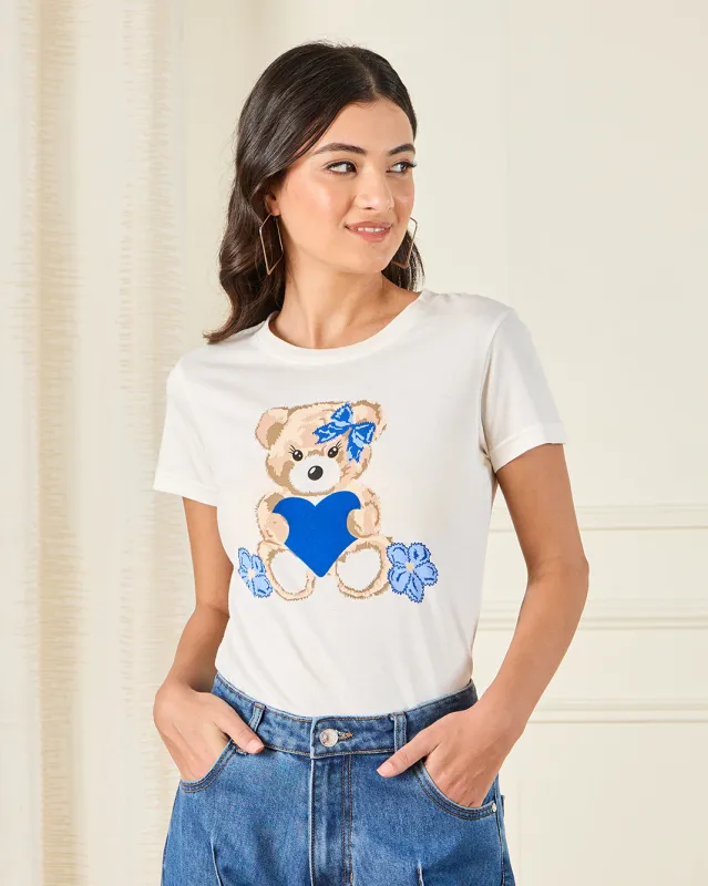 Women Ivory Printed T-Shirt sold by Redtag