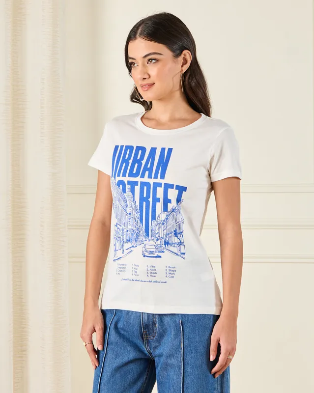 Women Ivory Printed T-Shirt sold by Redtag