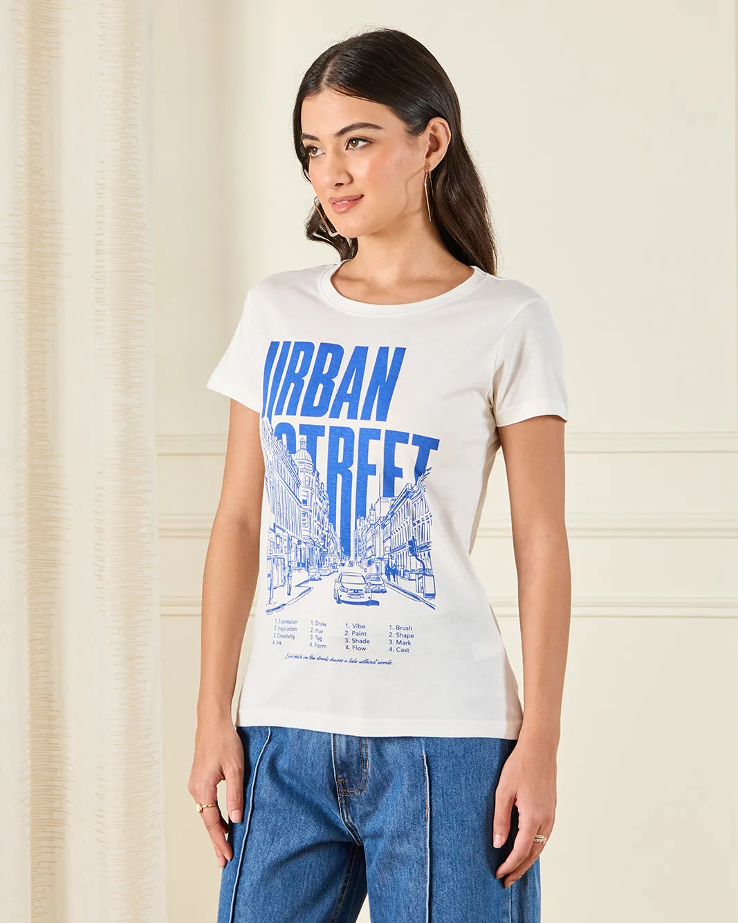 Women Ivory Printed T-Shirt sold by Redtag