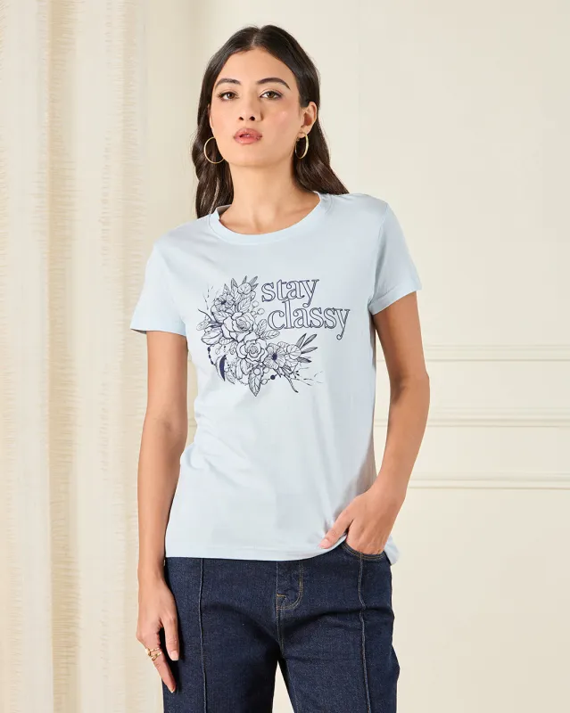Women Blue Printed T-Shirt sold by Redtag