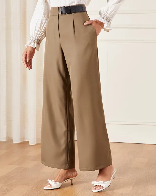 Women Olive Belt Detailed Wide Leg Tailored Trousers sold by Redtag